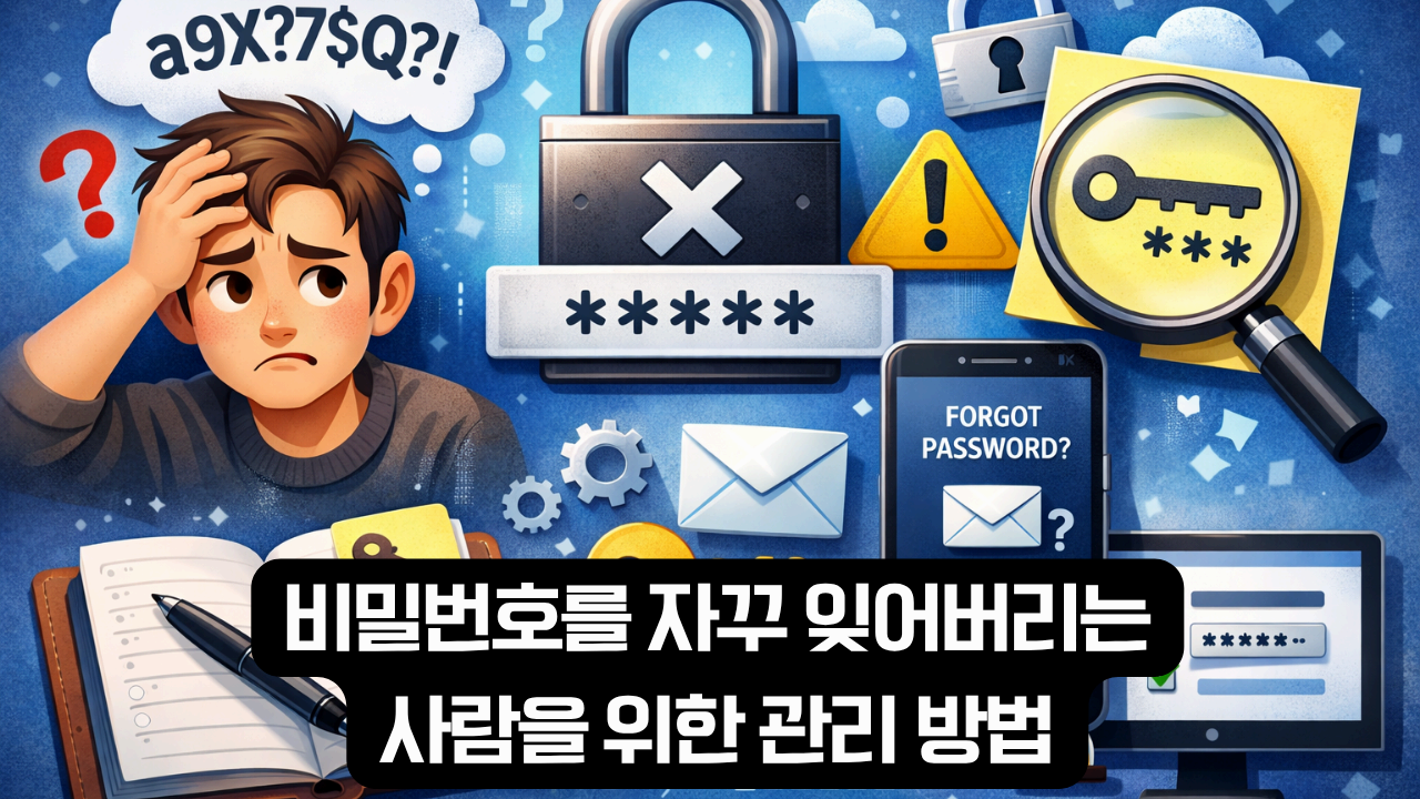 비밀번호를 자꾸 잊어버리는 사람을 위한 관리 방법을 설명한 이미지