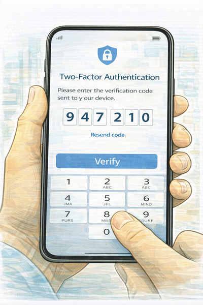 2단계 인증 설정 과정에서 인증 코드를 입력하는 스마트폰 화면