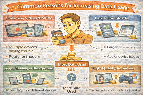데이터 사용량이 늘어나는 원인을 설명하는 개념 구조 이미지