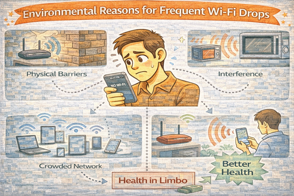 와이파이가 자주 끊기는 환경적 이유를 설명하는 구조 이미지