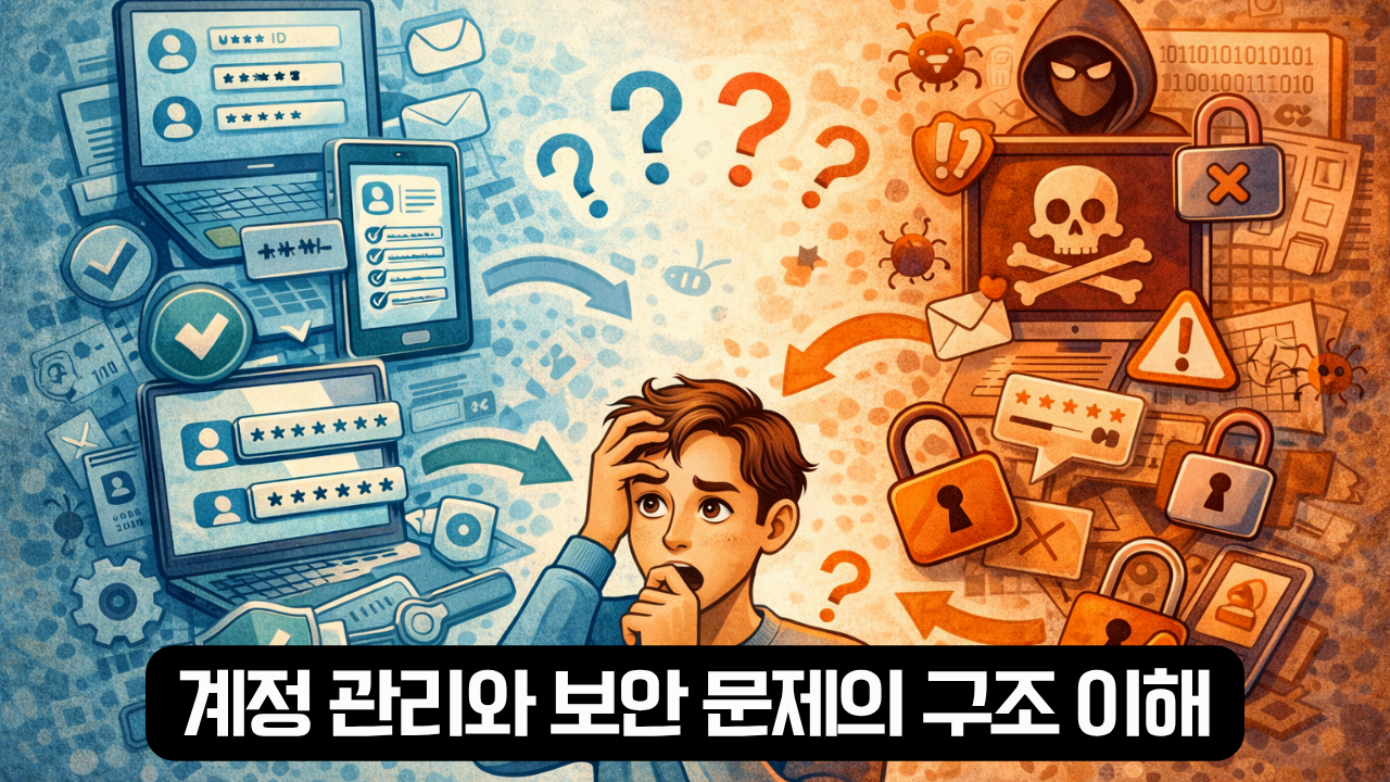 계정 관리와 보안 문제의 구조 이해를 설명한 이미지