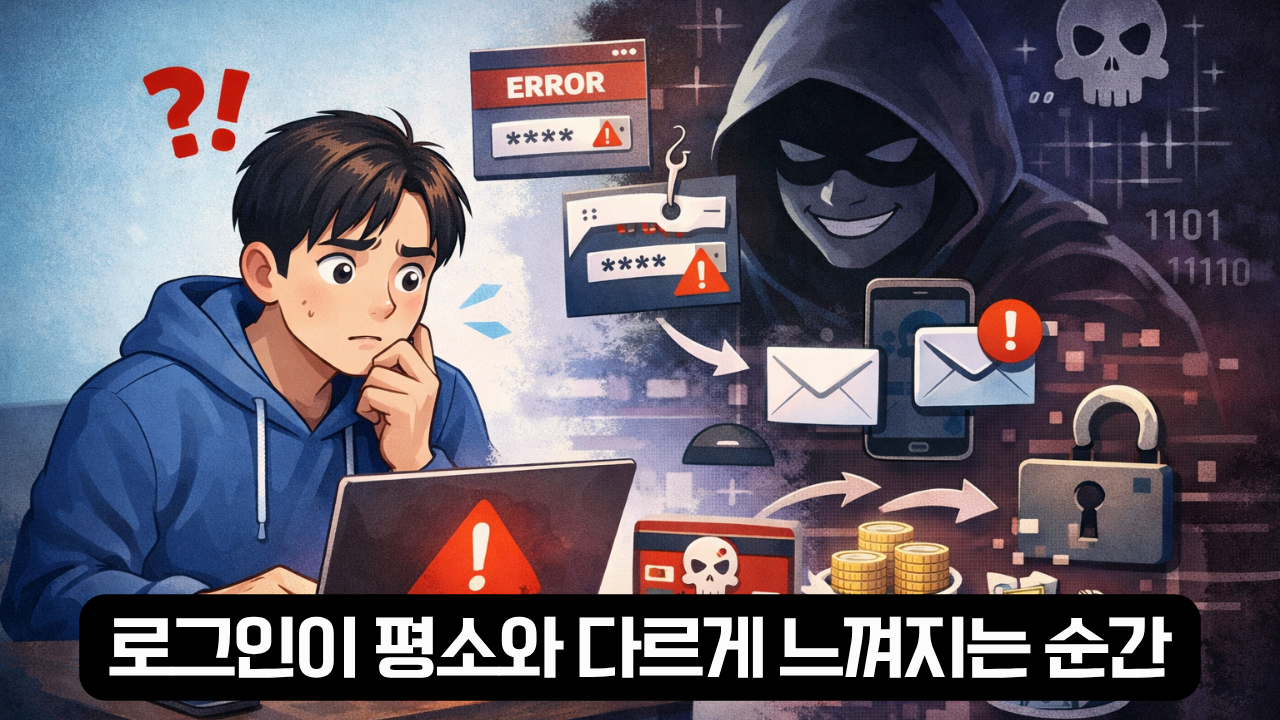 로그인이 평소와 다르게 느껴지는 순간을 설명한 이미지