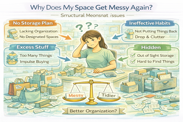 정리를 해도 다시 어질러지는 구조를 설명하는 공간 관리 구조 이미지